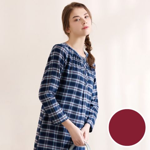 華歌爾睡衣-家居系列 M-L格紋半開襟洋裝(英式紅)-LWZ37433U2