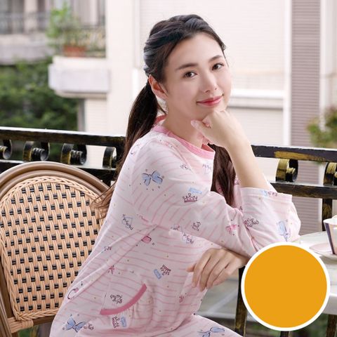 華歌爾睡衣-家居系列 M-L純棉針織條紋印花洋裝(金菊黃)-LWY48033YV