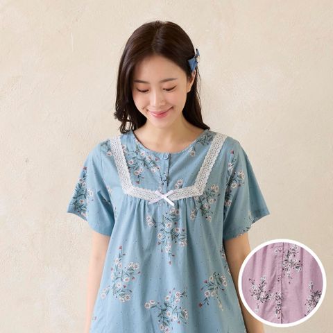 華歌爾睡衣-仕女系列 M-LL純棉印花洋裝(仙黛紫)-LWZ38651UT