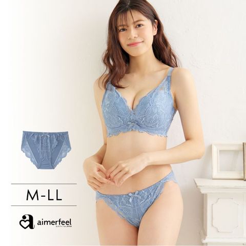 aimerfeel -淑女花卉圖案性感交叉蕾絲三角內褲2-藍灰色/珍珠藍-603722p-SB