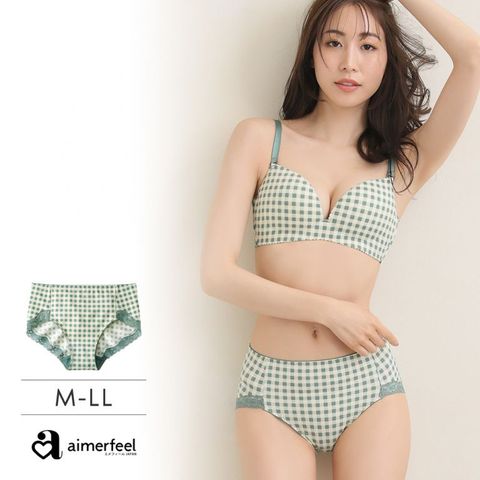 aimerfeel-格紋棉高腰三角內褲-綠色-1100521-GR