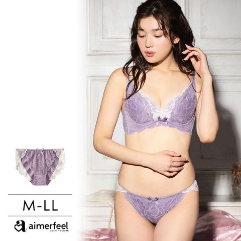 aimerfeel 淑女交叉蕾絲花卉圖案性感三角內褲2-三色堇紫-603722-PU3