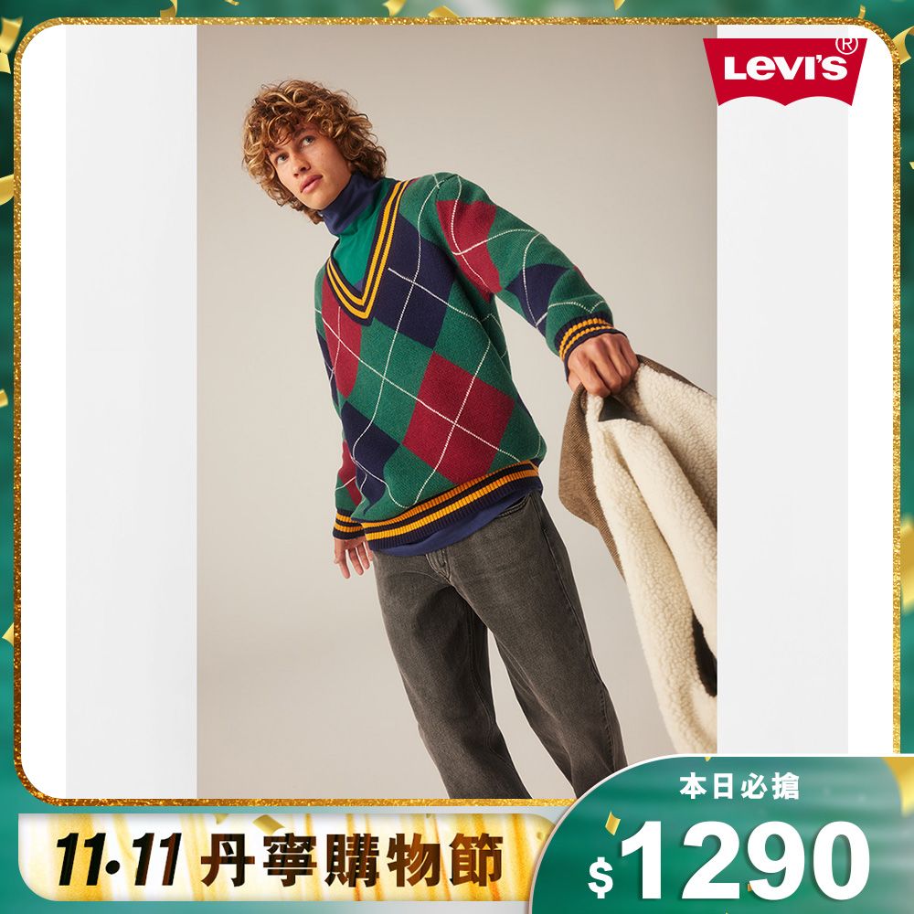 Levis 男款貴族學院風寬鬆版V領菱格紋毛衣- PChome 24h購物