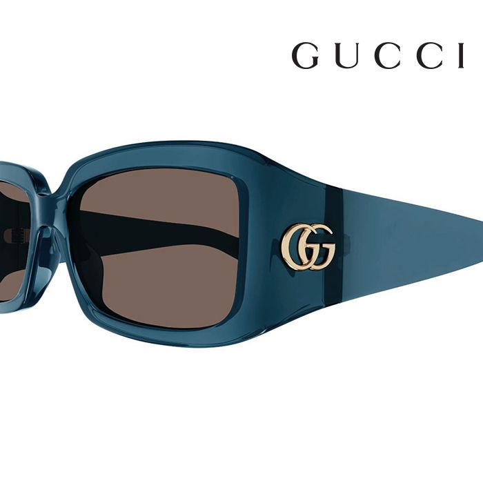 GUCCI 古馳  GG1403S 003 54mm 果凍透明感 長方形框墨鏡 膠框太陽眼鏡 茶色鏡片/藍綠色框