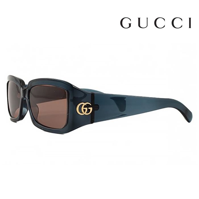 GUCCI 古馳  GG1403S 003 54mm 果凍透明感 長方形框墨鏡 膠框太陽眼鏡 茶色鏡片/藍綠色框