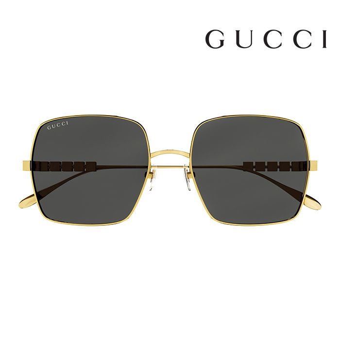 GUCCI 古馳  GG1434S 001 57mm 大鏡面 造型款太陽眼鏡 方框墨鏡 灰色鏡片/金框