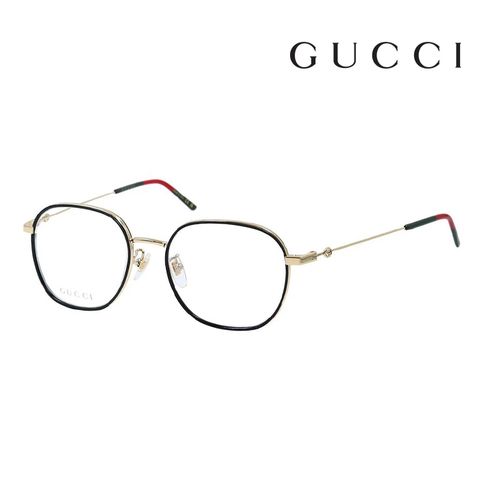 GUCCI 古馳 光學鏡框 GG1198OA 001 53mm 拼色時尚 橢圓框眼鏡 LOGO鏡腳 黑/金色