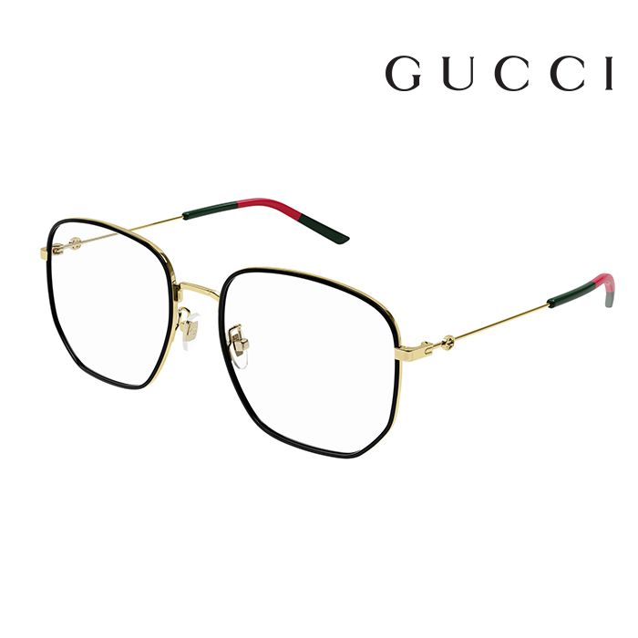 GUCCI 古馳  光學鏡框 GG1197OA 001 56mm 大鏡面 多邊形框眼鏡 LOGO鏡腳 黑金框/紅綠色腳