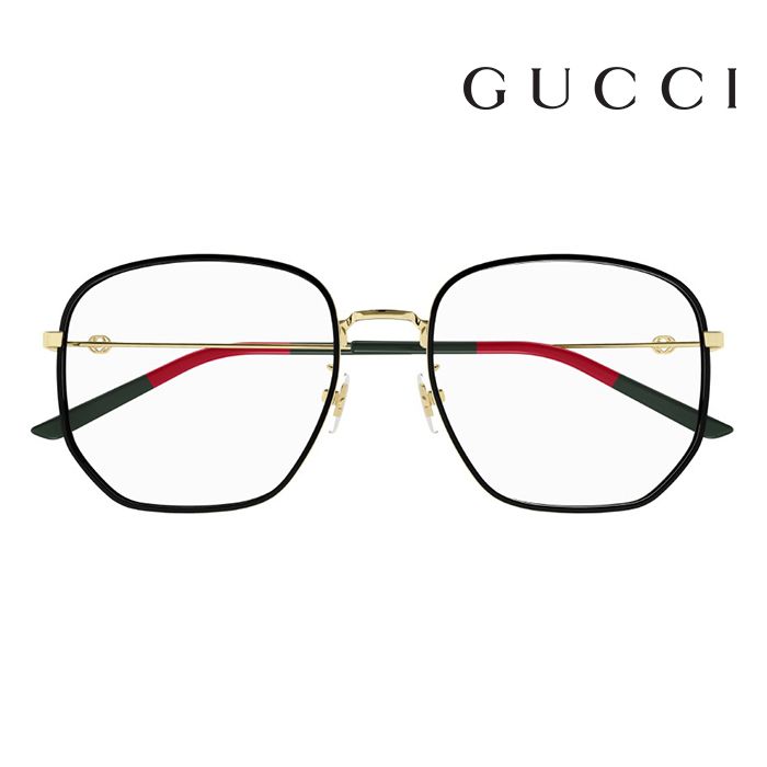 GUCCI 古馳  光學鏡框 GG1197OA 001 56mm 大鏡面 多邊形框眼鏡 LOGO鏡腳 黑金框/紅綠色腳