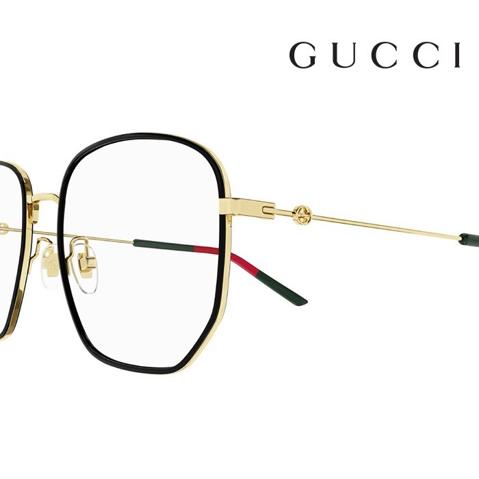 GUCCI 古馳  光學鏡框 GG1197OA 001 56mm 大鏡面 多邊形框眼鏡 LOGO鏡腳 黑金框/紅綠色腳