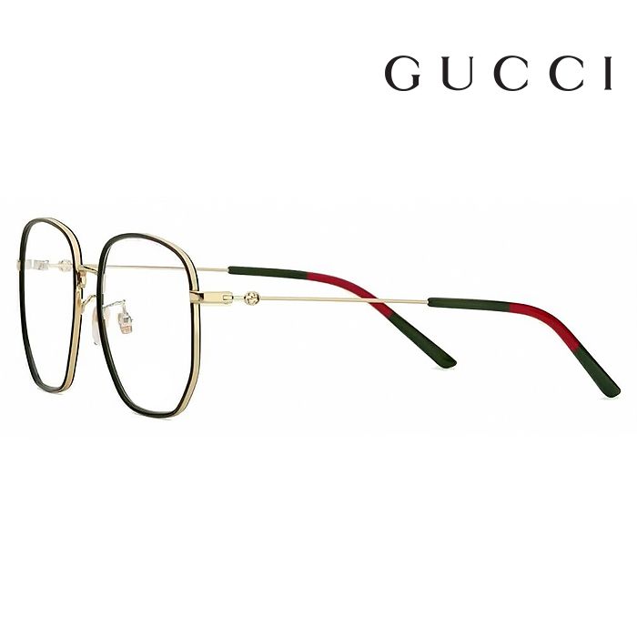 GUCCI 古馳  光學鏡框 GG1197OA 001 56mm 大鏡面 多邊形框眼鏡 LOGO鏡腳 黑金框/紅綠色腳