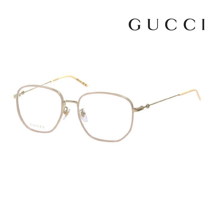 GUCCI 古馳  光學鏡框 GG1197OA 002 56mm 大鏡面 多邊形框眼鏡 LOGO鏡腳 奶茶色/金框