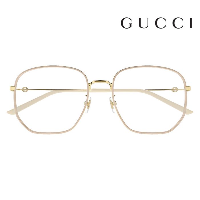 GUCCI 古馳  光學鏡框 GG1197OA 002 56mm 大鏡面 多邊形框眼鏡 LOGO鏡腳 奶茶色/金框