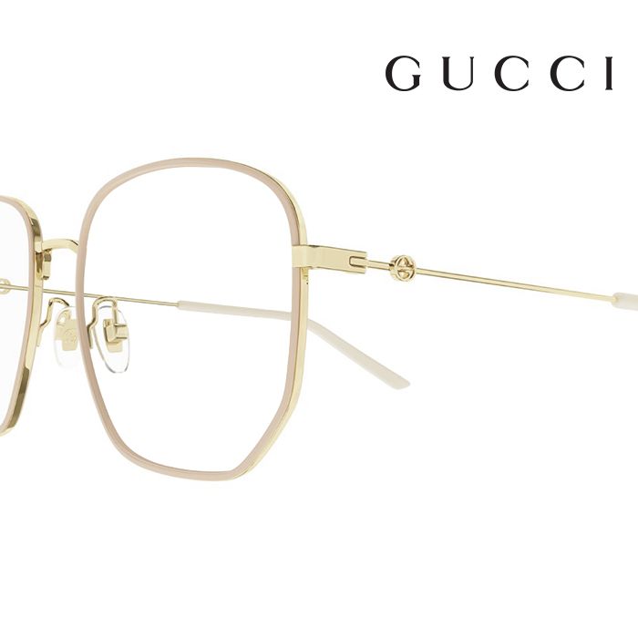 GUCCI 古馳  光學鏡框 GG1197OA 002 56mm 大鏡面 多邊形框眼鏡 LOGO鏡腳 奶茶色/金框