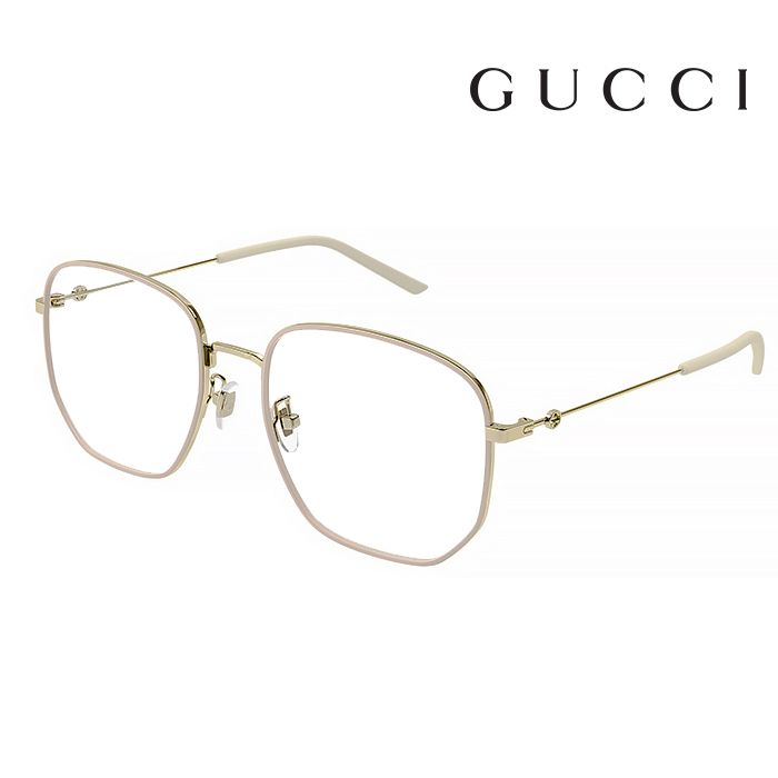 GUCCI 古馳  光學鏡框 GG1197OA 002 56mm 大鏡面 多邊形框眼鏡 LOGO鏡腳 奶茶色/金框