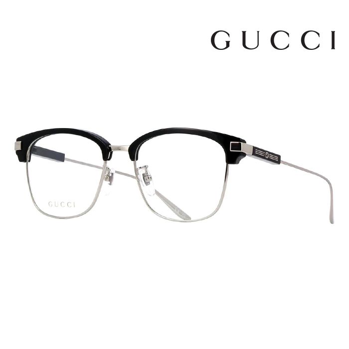GUCCI 古馳 	 光學鏡框 GG1439OK 001 53mm 方形鏡框 眉框眼鏡 黑/銀
