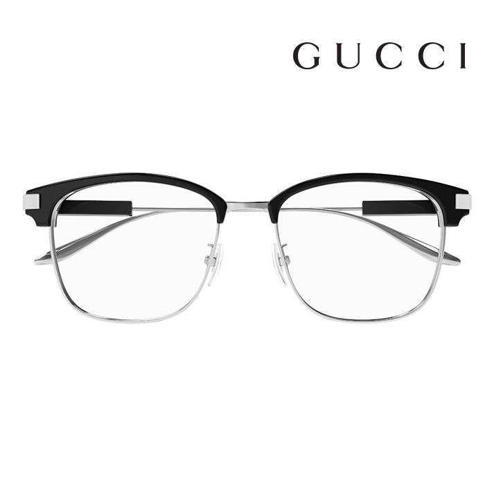 GUCCI 古馳 	 光學鏡框 GG1439OK 001 53mm 方形鏡框 眉框眼鏡 黑/銀