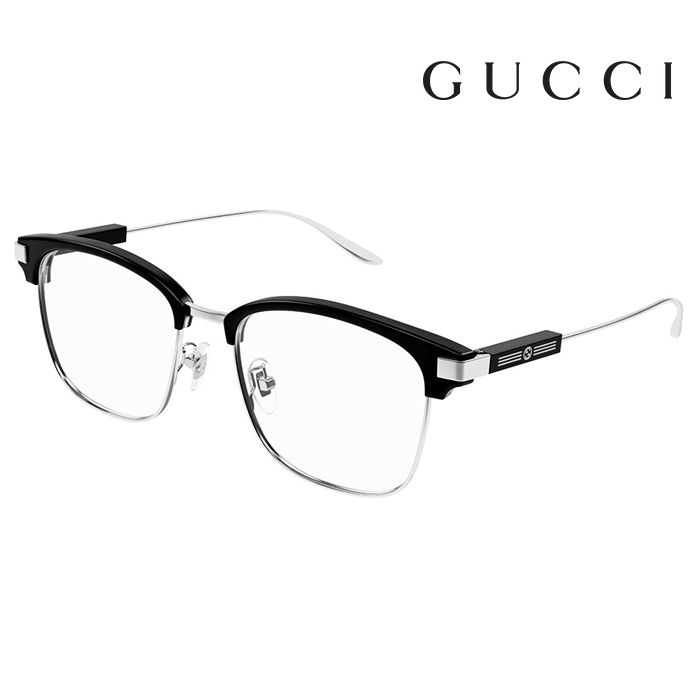 GUCCI 古馳 	 光學鏡框 GG1439OK 001 53mm 方形鏡框 眉框眼鏡 黑/銀