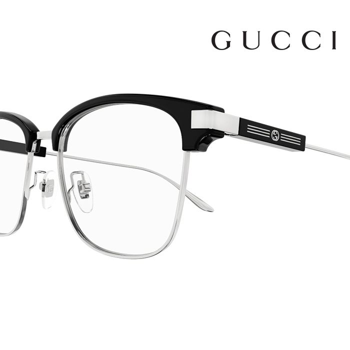 GUCCI 古馳 	 光學鏡框 GG1439OK 001 53mm 方形鏡框 眉框眼鏡 黑/銀