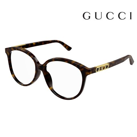 GUCCI 古馳 光學鏡框 GG1194OA 002 55mm 大鏡面 橢圓鏡框 膠框眼鏡 LOGO鏡腳 琥珀色/金