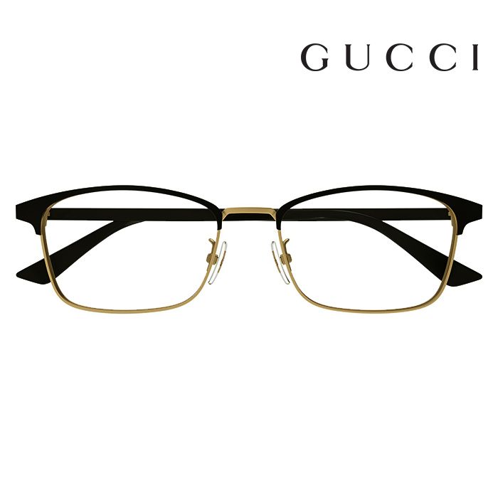 GUCCI 古馳  鈦金屬 光學鏡框 GG1475OJ 001 55mm 長方形鏡框 眉框眼鏡 霧面色 黑金