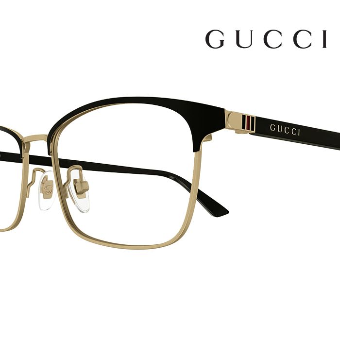 GUCCI 古馳  鈦金屬 光學鏡框 GG1475OJ 001 55mm 長方形鏡框 眉框眼鏡 霧面色 黑金