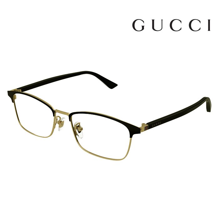 GUCCI 古馳  鈦金屬 光學鏡框 GG1475OJ 001 55mm 長方形鏡框 眉框眼鏡 霧面色 黑金