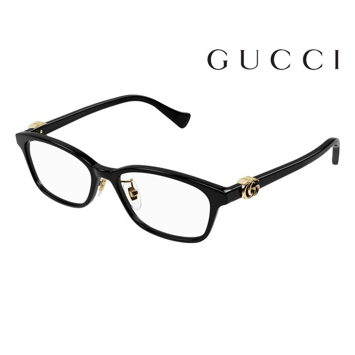 GUCCI 古馳  光學鏡框GG1473OJ 001 52mm 長方形鏡框 膠框眼鏡 LOGO鏡腳 黑/金