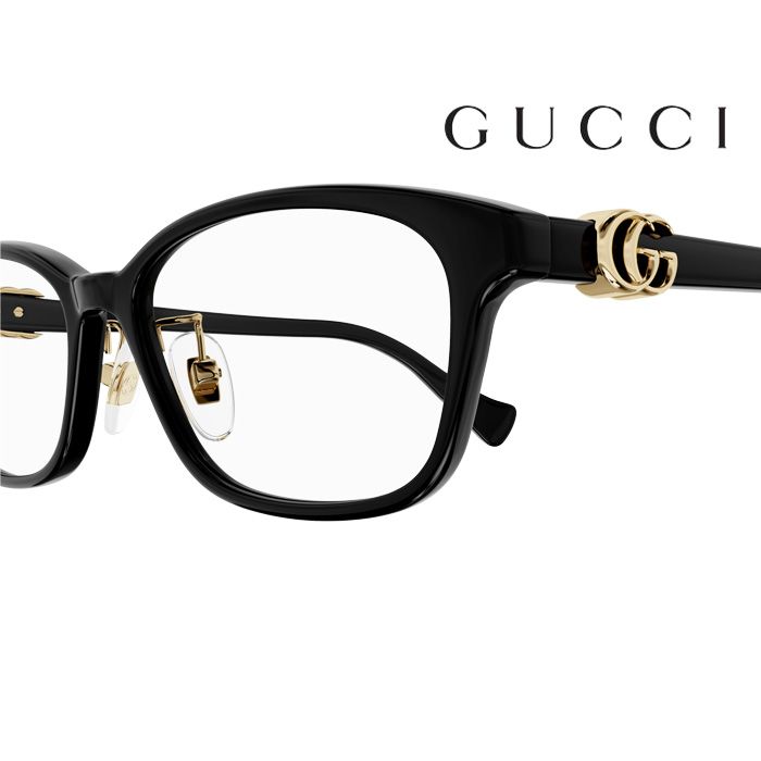 GUCCI 古馳  光學鏡框GG1473OJ 001 52mm 長方形鏡框 膠框眼鏡 LOGO鏡腳 黑/金