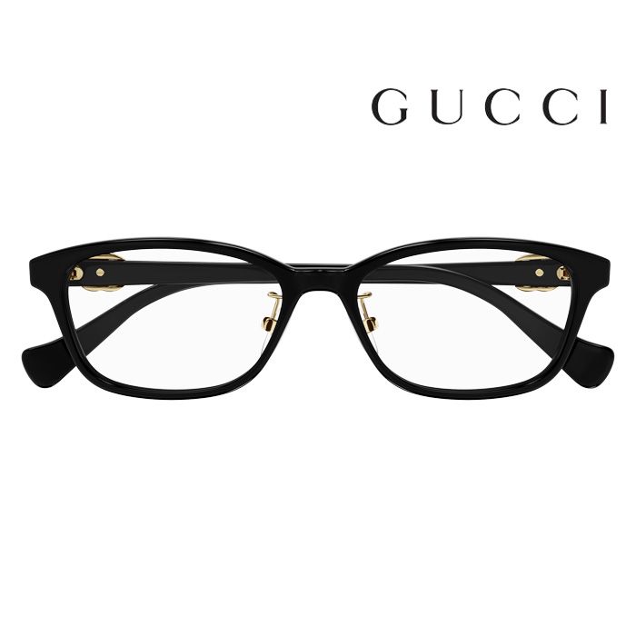 GUCCI 古馳  光學鏡框GG1473OJ 001 52mm 長方形鏡框 膠框眼鏡 LOGO鏡腳 黑/金