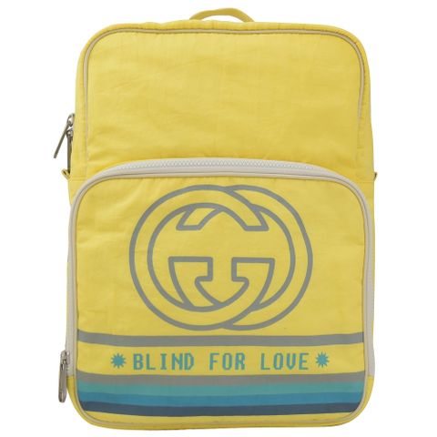 GUCCI 536724 TENEBRE 品牌徽章尼龍休閒後背包.黃