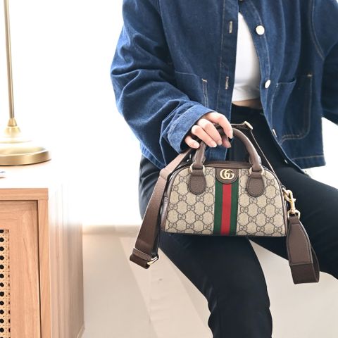 GUCCI 724606 Ophidia mini GG 迷你印花保齡球包.駝/棕