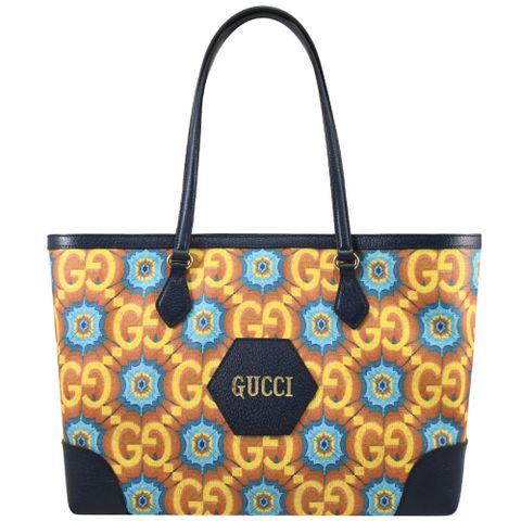 GUCCI 古馳 Ophidia Tote限定版印花肩背托特包.藍邊