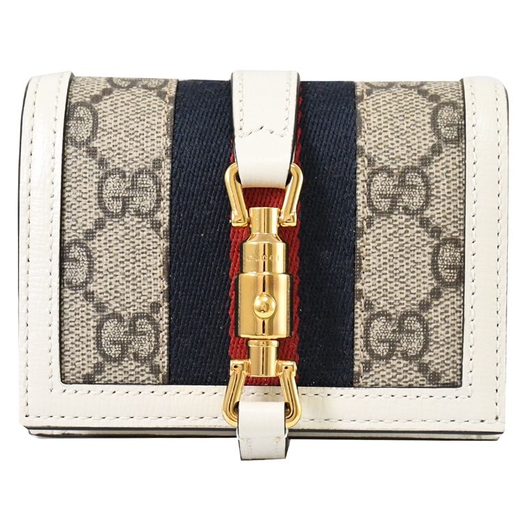 GUCCI 古馳  Jackie 1961經典印花扣式零錢短夾.白邊