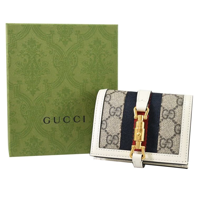 GUCCI 古馳  Jackie 1961經典印花扣式零錢短夾.白邊