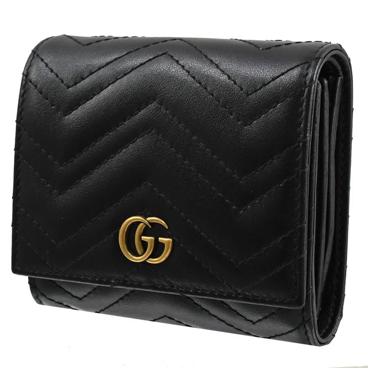 福利品】GUCCI 598629 GG Marmont 金屬雙G三折式零錢短夾.黑- PChome