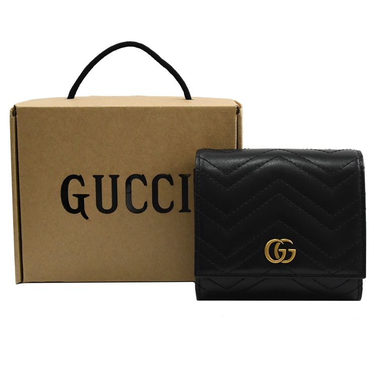 福利品】GUCCI 598629 GG Marmont 金屬雙G三折式零錢短夾.黑- PChome