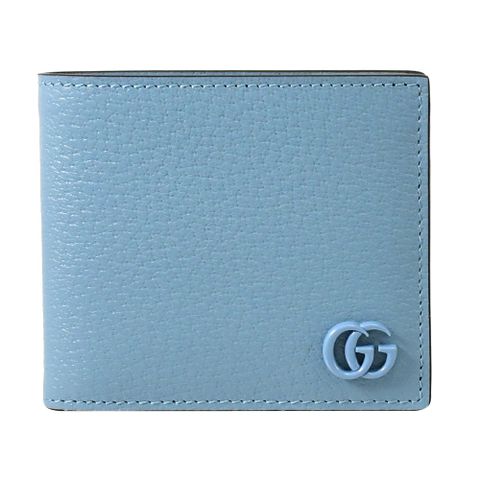 GUCCI 428726 經典GG LOGO小牛皮八卡對開短夾.天藍