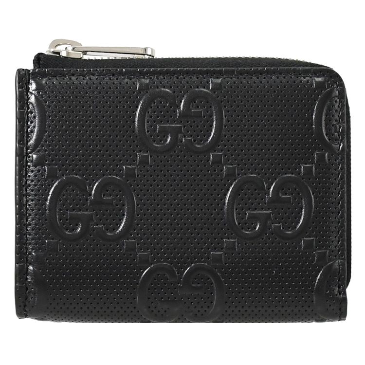 GUCCI 古馳  GG embossed 滿版LOGO牛皮卡片零錢包.黑