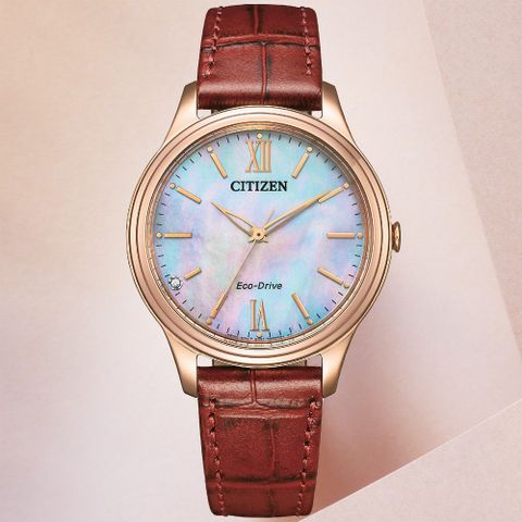 CITIZEN星辰 LADYS系列 光動能 經典大三針腕錶 34mm / EM0419-11D