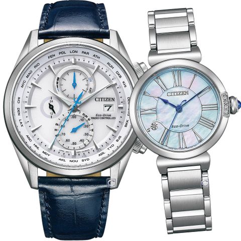 CITIZEN 星辰 Eco-Drive 相伴一生光動能對錶-AT8260-18A+EM1060-87N