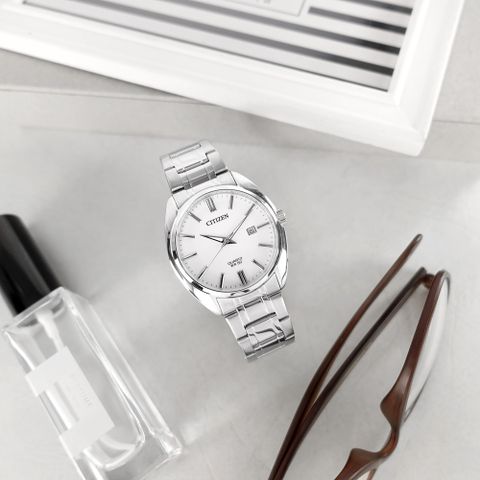 CITIZEN 星辰表 / BI5100-58A / 極簡時尚 礦石強化玻璃 日本機芯 日期 不鏽鋼手錶 白色 41mm