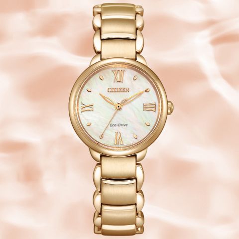 CITIZEN星辰 L系列 光動能 玫瑰金 優雅時尚腕錶 28mm / EM0929-81Y