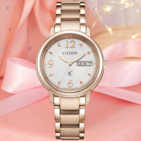 CITIZEN星辰 xC系列 光動能優雅玫瑰金腕錶 32.5mm/EW2426-54A