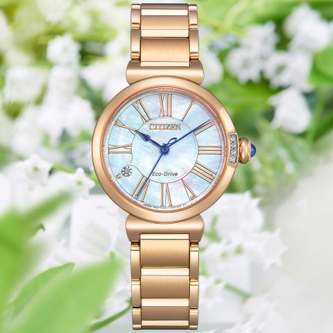CITIZEN星辰 L系列 幸福鈴蘭 永恆款 光動能 白蝶貝腕錶 29.5mm/EM1063-89D