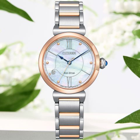 CITIZEN星辰 L系列 幸福鈴蘭 光動能 白蝶貝腕錶 29.5mm/EM1074-82D