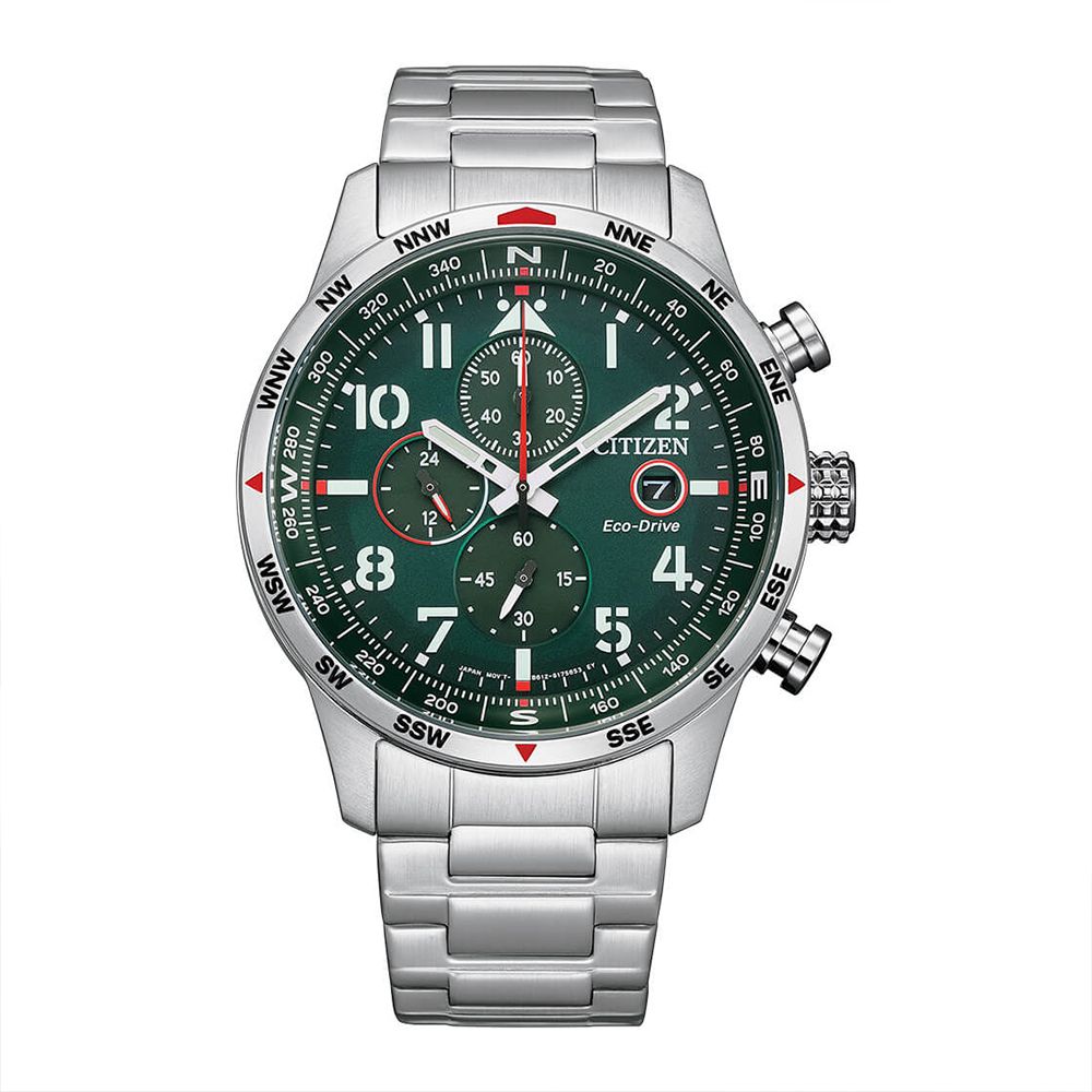 WANgT】【CITIZEN 星辰】Eco Drive CA0791-81X 三眼計時綠面不鏽鋼光 