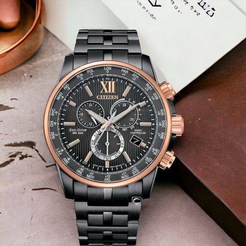 CITIZEN 星辰 亞洲限定經典光動能電波計時手錶-42.6mm黑色 CB5884-88H 男錶 藍寶石水晶鏡面