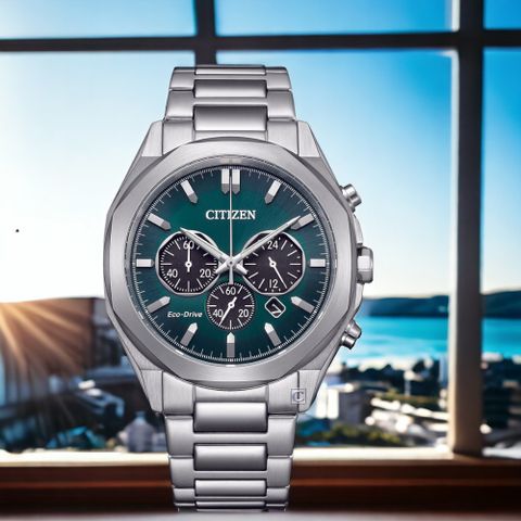 CITIZEN 星辰 Chronograph 光動能計時腕錶-41mm綠色/CA4590-81X 手錶 男錶