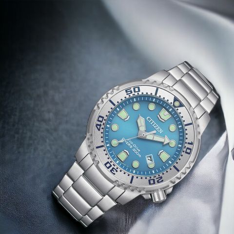 CITIZEN 星辰 PROMASTER 200米 光動能 潛水錶-44mm 冰藍 BN0165-55L 男錶 手錶 鋼錶